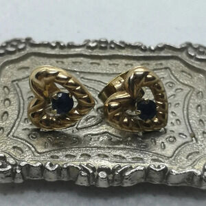 14k  yellow gold heart sapphire earrings